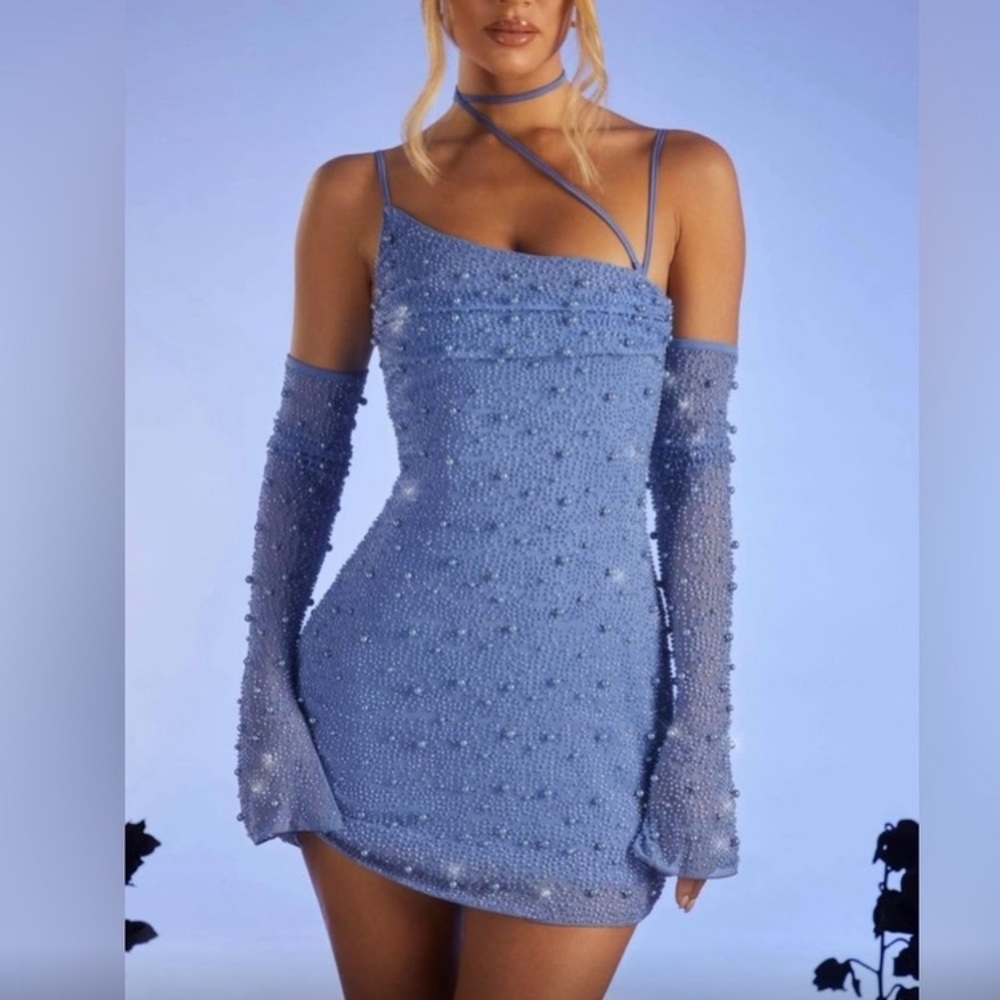 Oh Polly Blue Beaded Pearl Mini Homecoming Dress Size 4